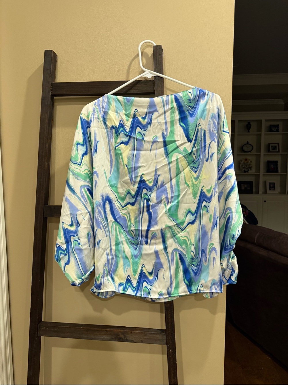 Vine & Love Blue, Green & White Swirl Blouse